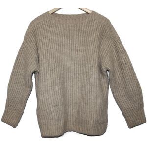 ZARA Tan Beige Ribbed Knit Long Sleeve Pullover Crew Neck Sweater Size XS - S
